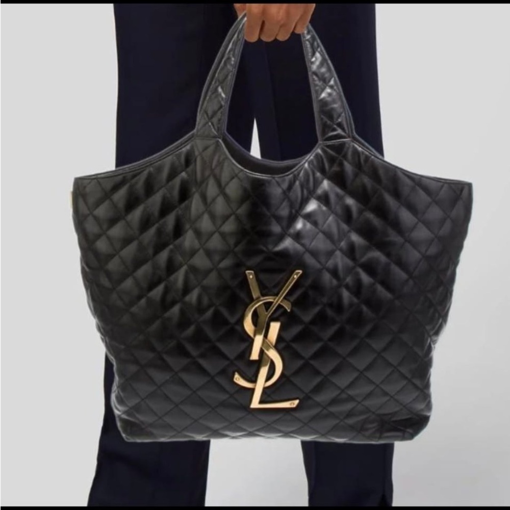 YSL Saint Laurent Black Quilted Leather Maxi Icare Shopping Tote
